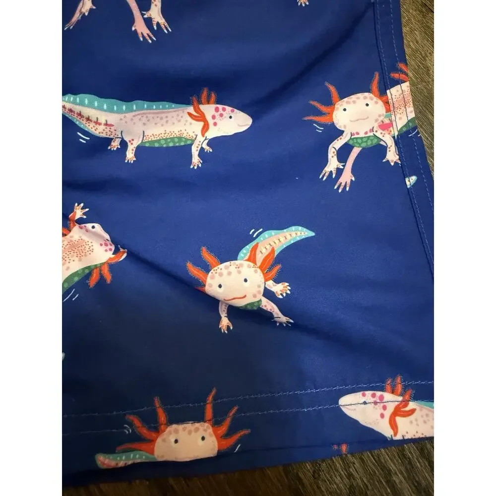 MINI BODEN Kids' Print Swim Trunks Sapphire Blue Axolotl Sz 2-3 Years NEW